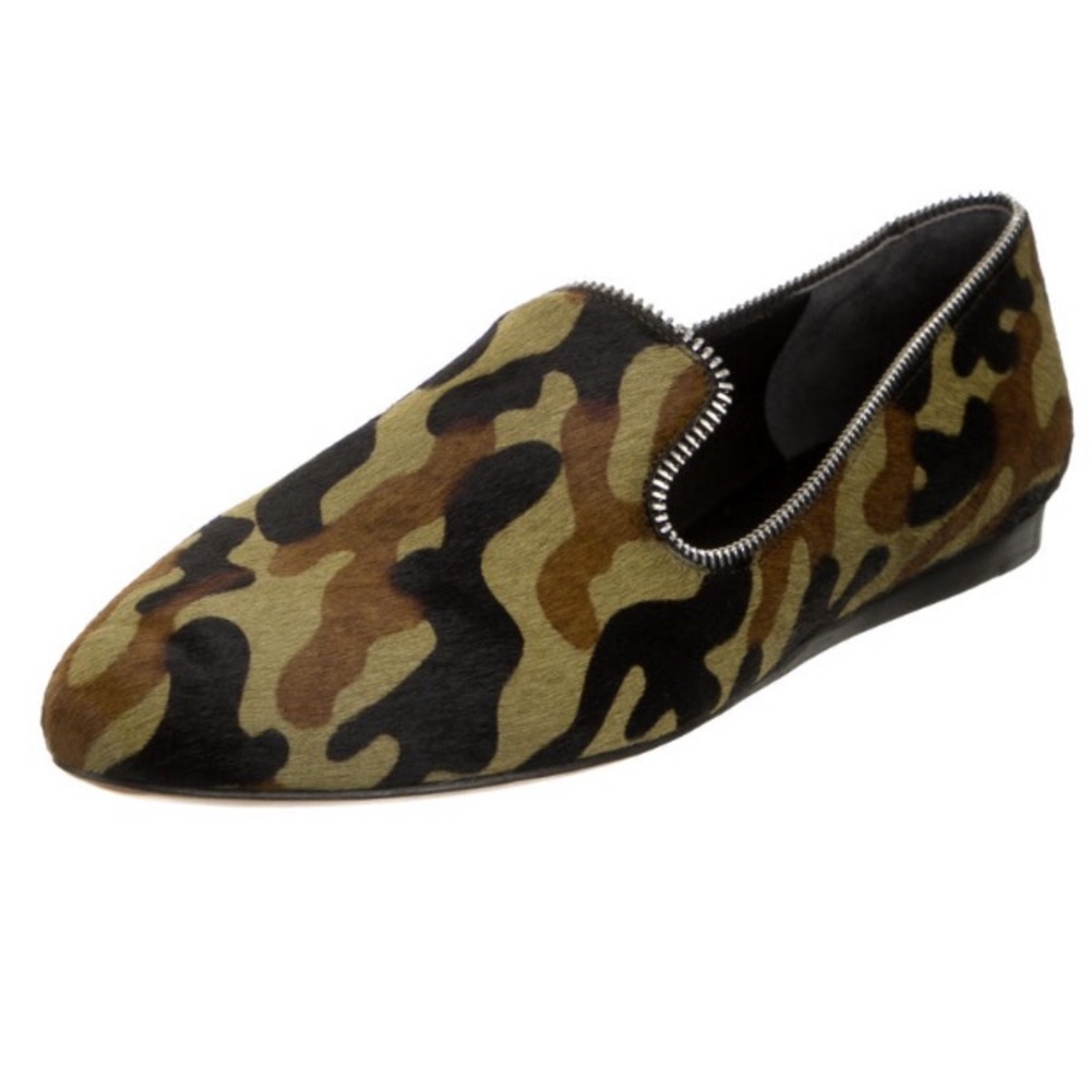 Veronica beard camouflage zipper calf hair flats 7